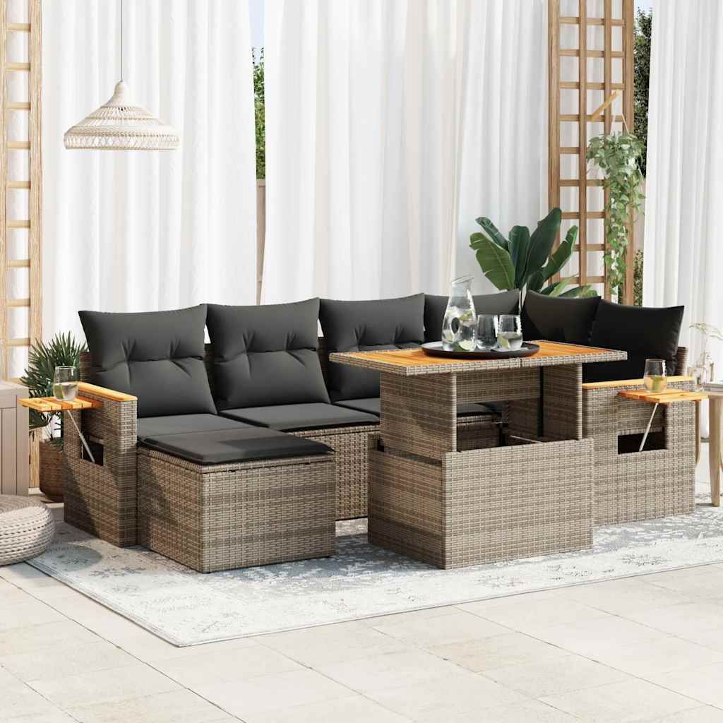 Maison Exclusive - 7-tlg. Garten-Sofagarnitur mit Kissen Grau Poly Rattan Akazie