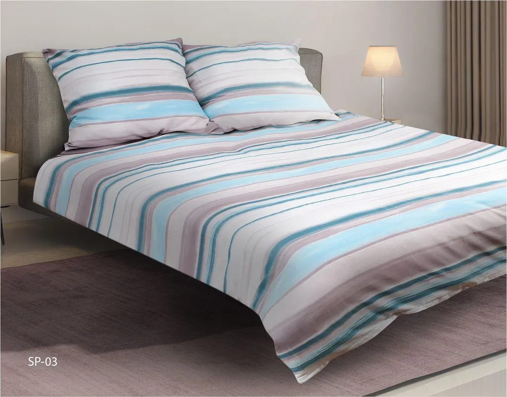 Housse de Couette Satin 160x200 Matex 03A Rayures Turquoise et Poudre