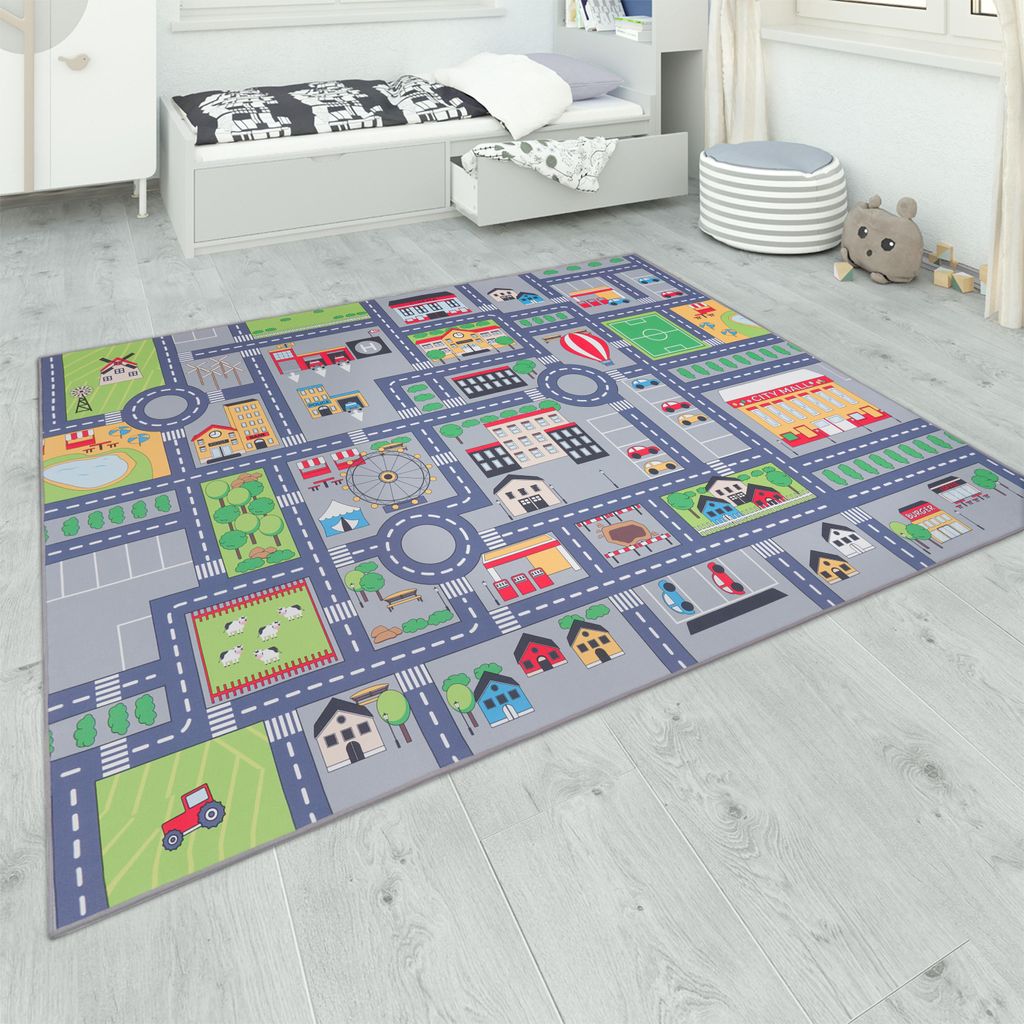 Teppich Kinderzimmer Grau Kinderteppich Spielteppich Produktbild 