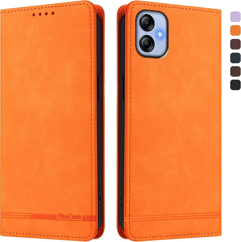 Hülle für Samsung Galaxy A04E, Retro Kunstleder Ständer Klapphülle mit Kartenfächer und Magnetische Orange