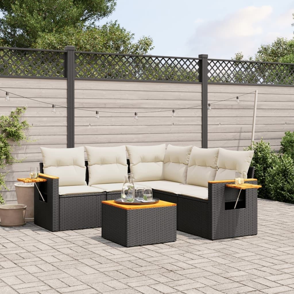 Maison Exclusive - 6-tlg. Garten-Sofagarnitur mit Kissen Schwarz Poly Rattan