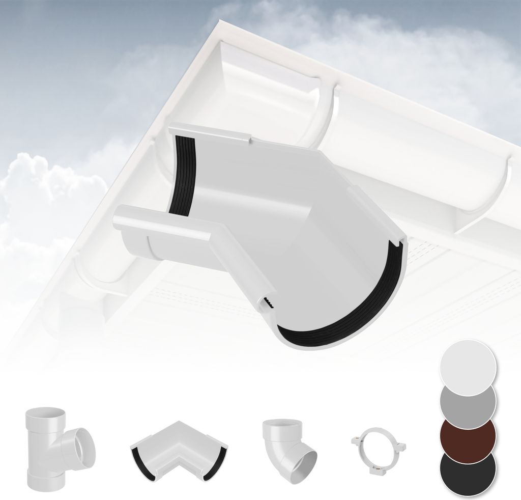 RAINWAY S Regenrinnen System (Rinnenwinkel Innen 135° weiß) - PVC-U Kunststoff in 4 Farben, für Dachflächen < 100m² empfohlen, Eckstück 135 G...