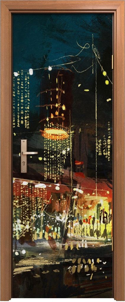 Türposter 70x200 cm Türaufkleber Türtapete Türfolie Klebefolie Stadt Straße Nacht Menschen modern