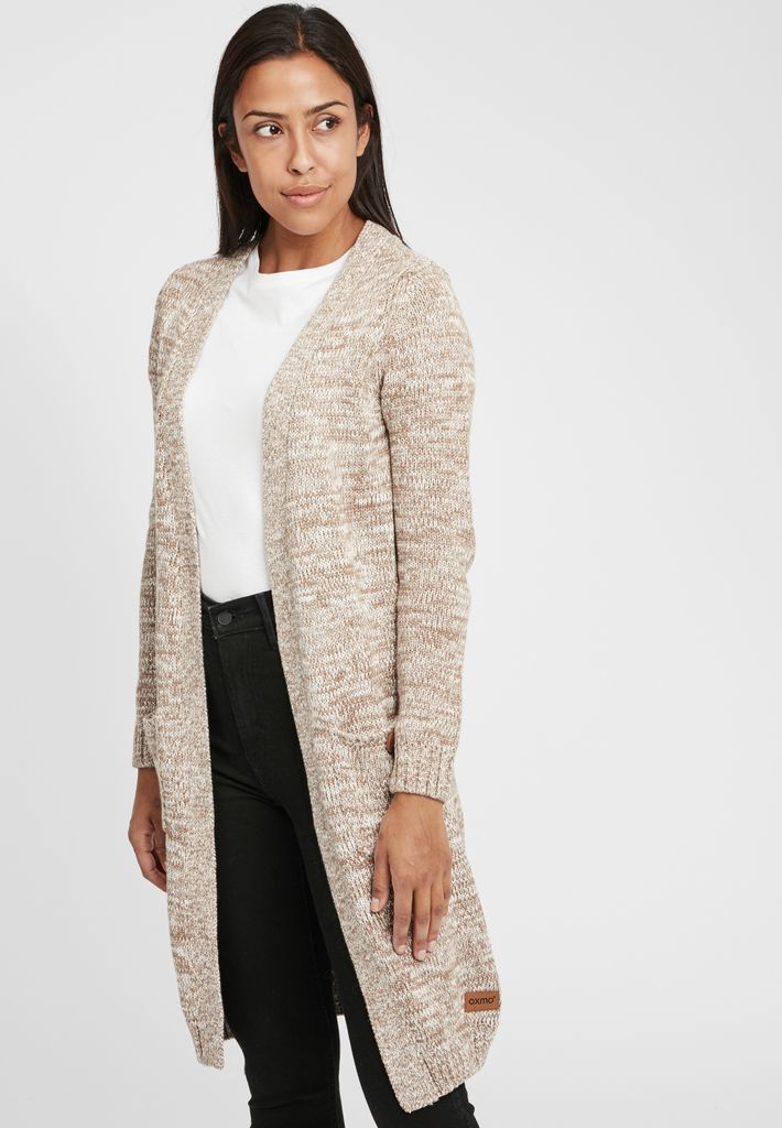 OXMO OXPhiletta Damen Lange Strickjacke Grobstrick Cardigan Longstrickjacke aufgesetzte Taschen 100% Baumwolle Regular fit