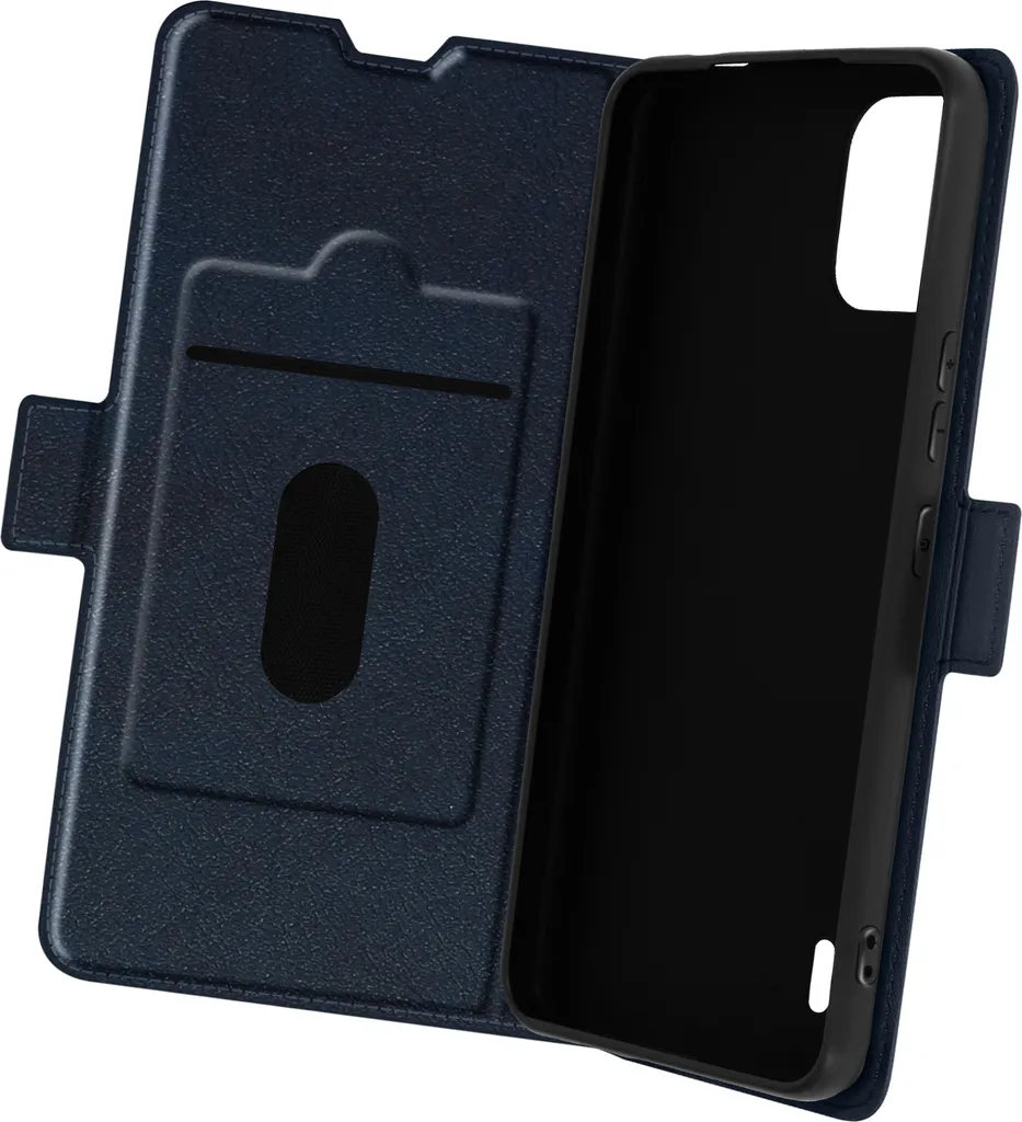 Nokia C12 flip cover, custodia con portacarte, doppio flap magnetico - blu scuro
