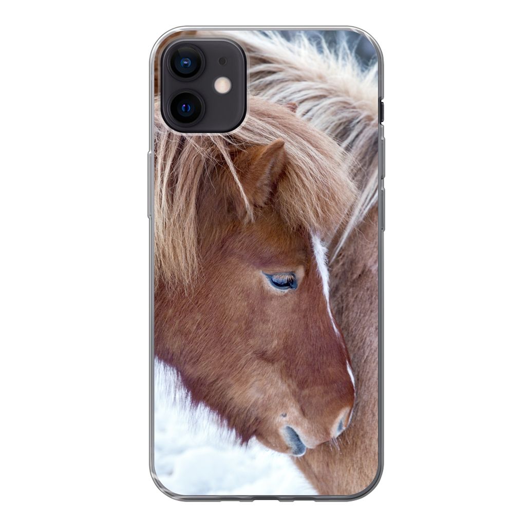 MuchoWow Handyhülle Schutzhülle Hülle für iPhone 12 mini Pferde - Fohlen - Schnee Silikon Softcase Handy Hülle - Bild