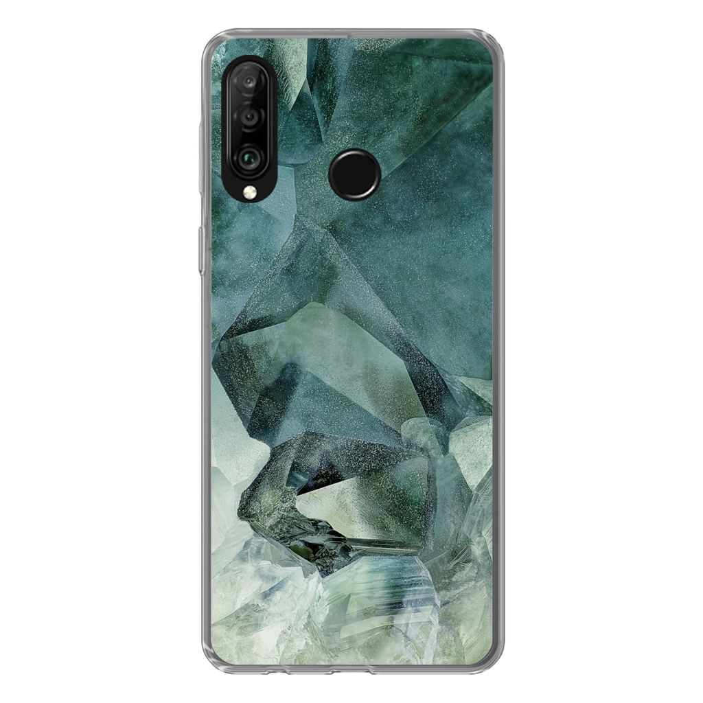 MuchoWow Handyhülle Schutzhülle Hülle für Huawei P30 Lite Kristall - Naturstein - Luxus Silikon Softcase Handy Hülle - Handyhülle