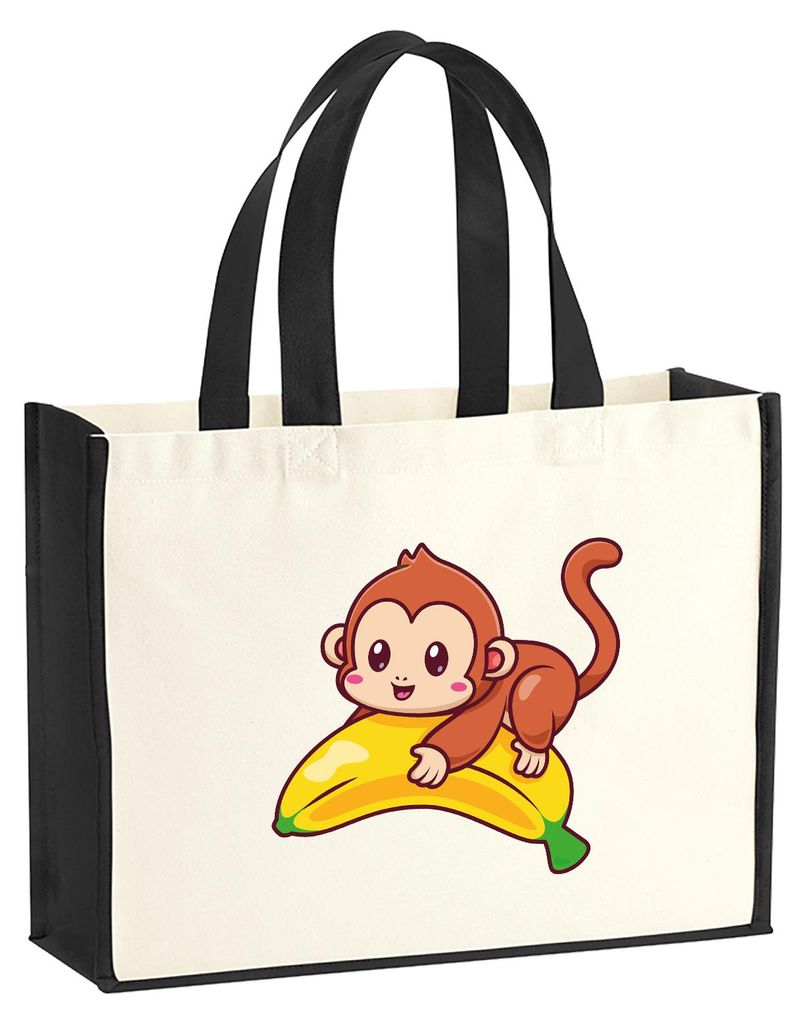 Huuraa Jutetasche Süßer Affe Comic 21 Liter Black Jute und Baumwolle Einkaufstasche Geschenkidee
