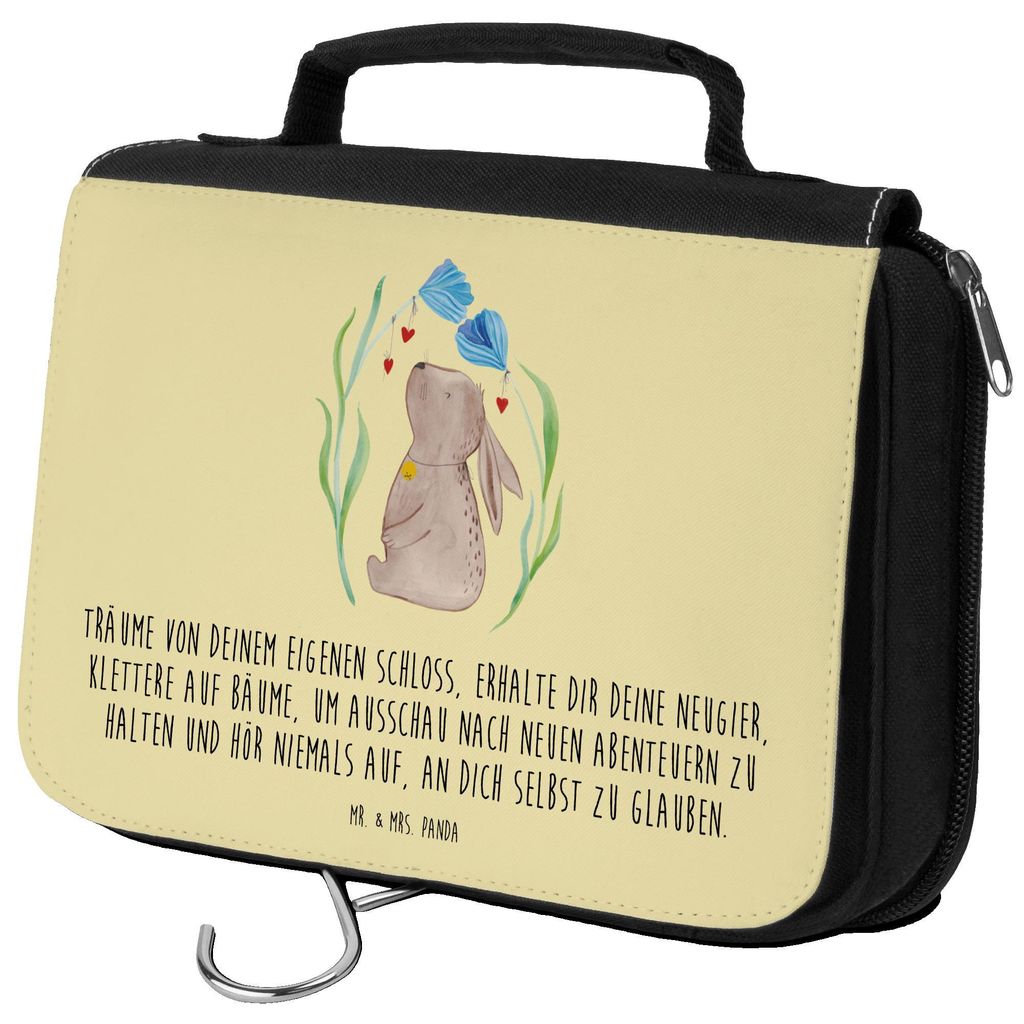 Mr. & Mrs. Panda badtasche Hase Blume - Gelb Pastell - Geschenk, Kulturbeutel, Hoffnung, kosmetiktäschchen, Geburtstag, Ostern, Kulturtasche, kult...