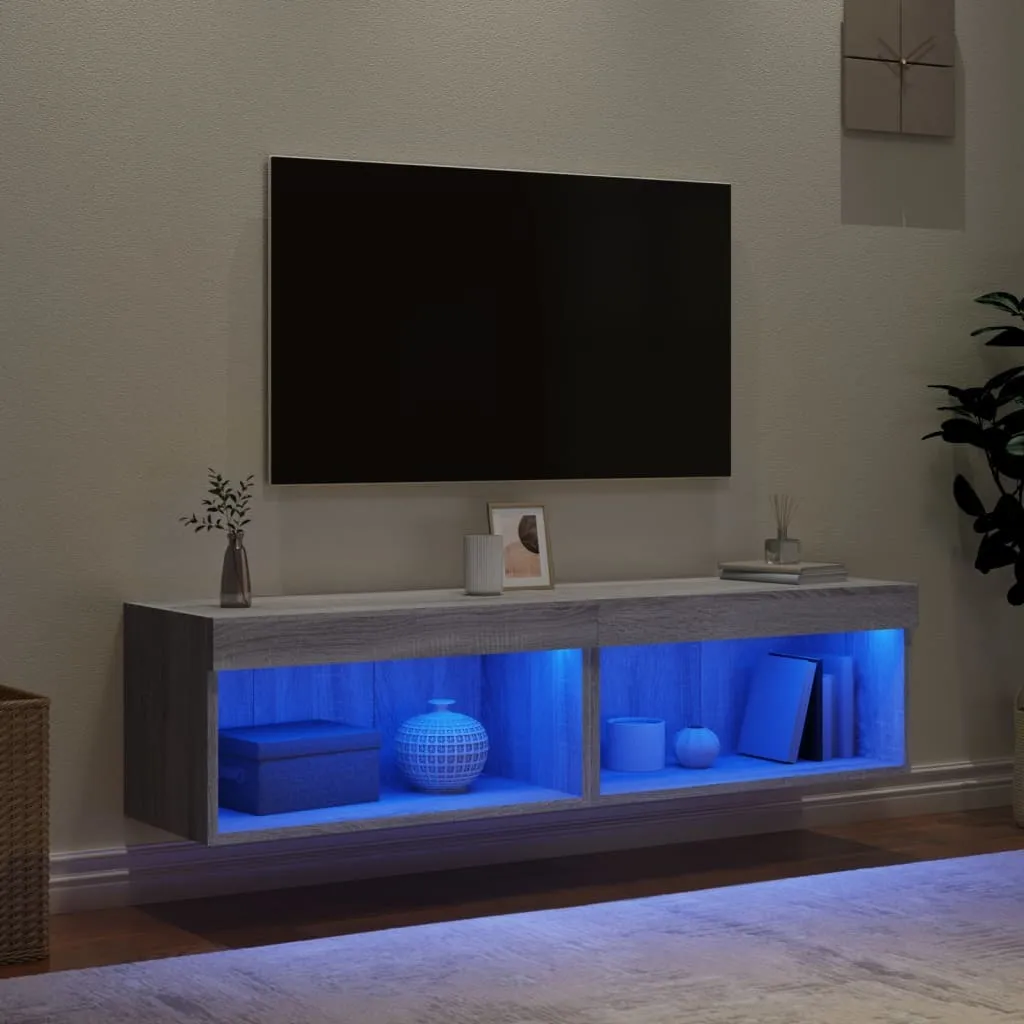 Set 2 Porta TV Sospesi Grigio Sonoma con LED - Look Minimalista 60cm - 4