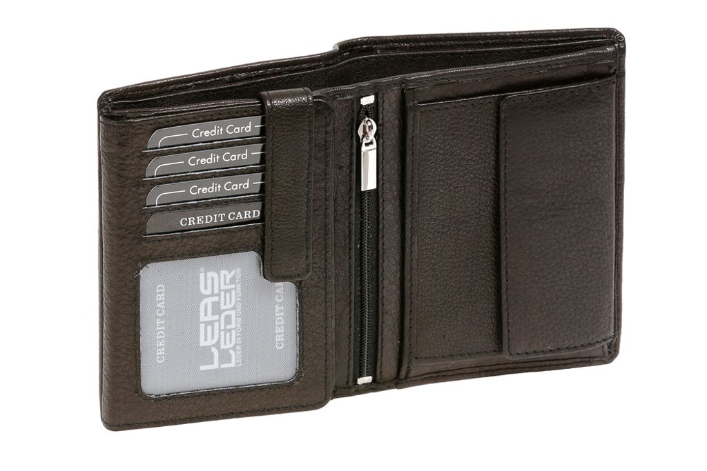 LEAS Geldbörse Herren extra kompakt mit RFID Schutz, Herren Geldbeutel in Echt-Leder, Portmonee im Hochformat mit Geschenk Box, schwarz