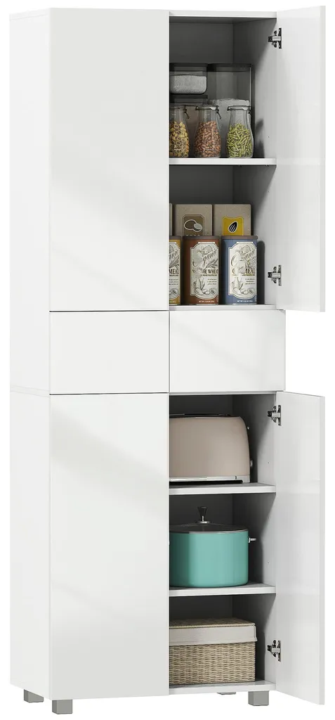 Gagnez de la place avec ce buffet de cuisine blanc laqué haut 4 portes