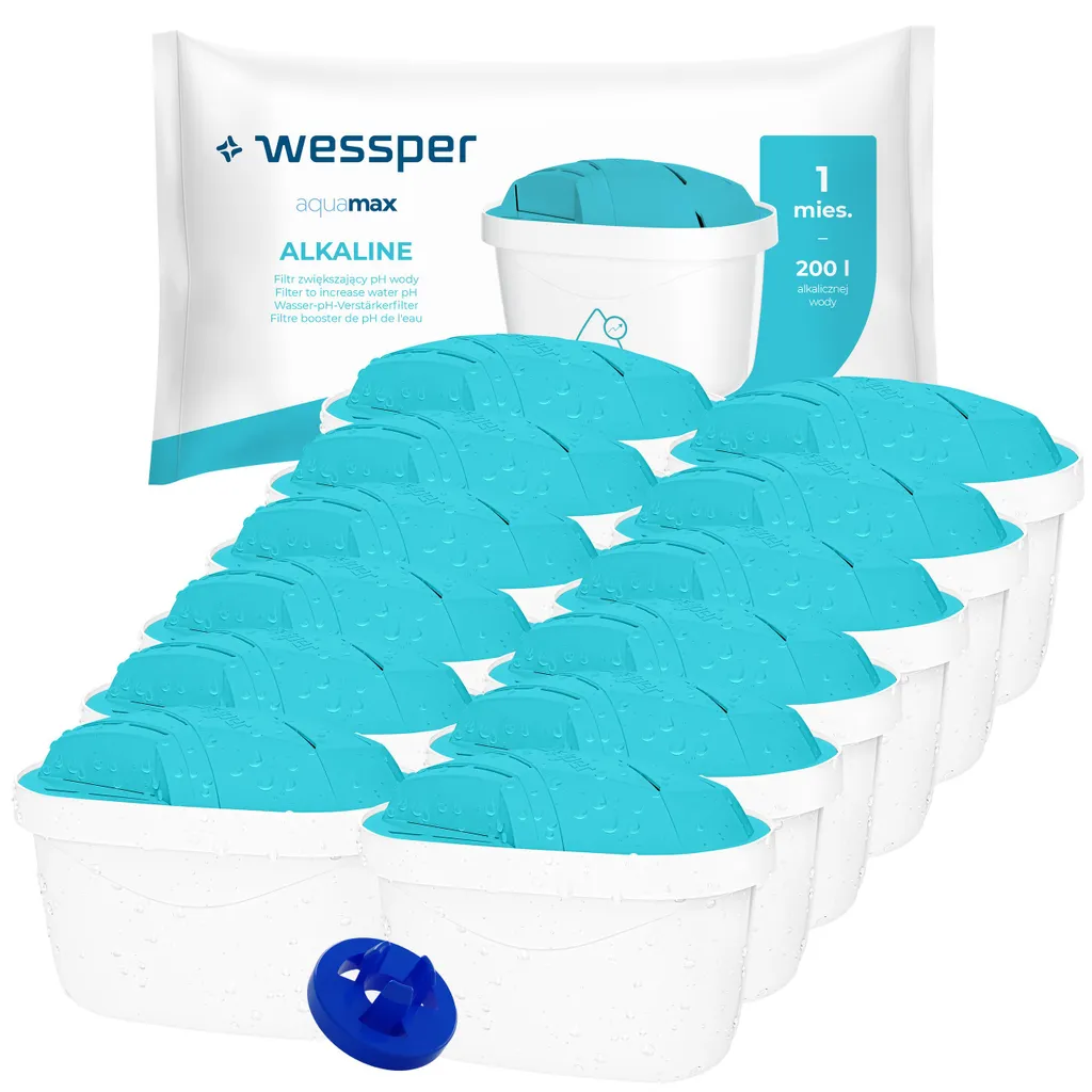 Filtro per acqua Wessper Alcalino 12 pezzi | Compatibile con le caraffe filtranti Brita, Dafi, Philips e Aquafloow | Compatibile con le caraffe filtranti per acqua