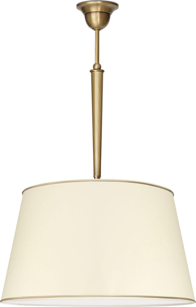 Messing Pendelleuchte elegant Stoffschirm Goldpatina 64cm Produktbild 