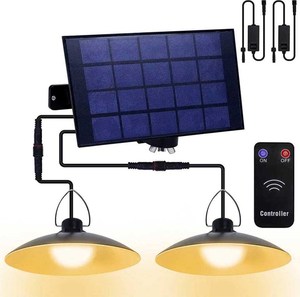 Außen Solarlampe Wasserdichte Garten Solar Pendelleuchte mit 2 Lampen und Fernbedienung, Warmweiß