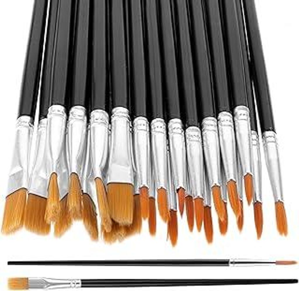 Prasacco 30 Stück Pinsel Set, 15 Runde Pinsel und 15 Flache Pinsel Kleine Künstlerpinsel für Körper Gesicht Felsen Leinwand, Gemälde Liebhaber...