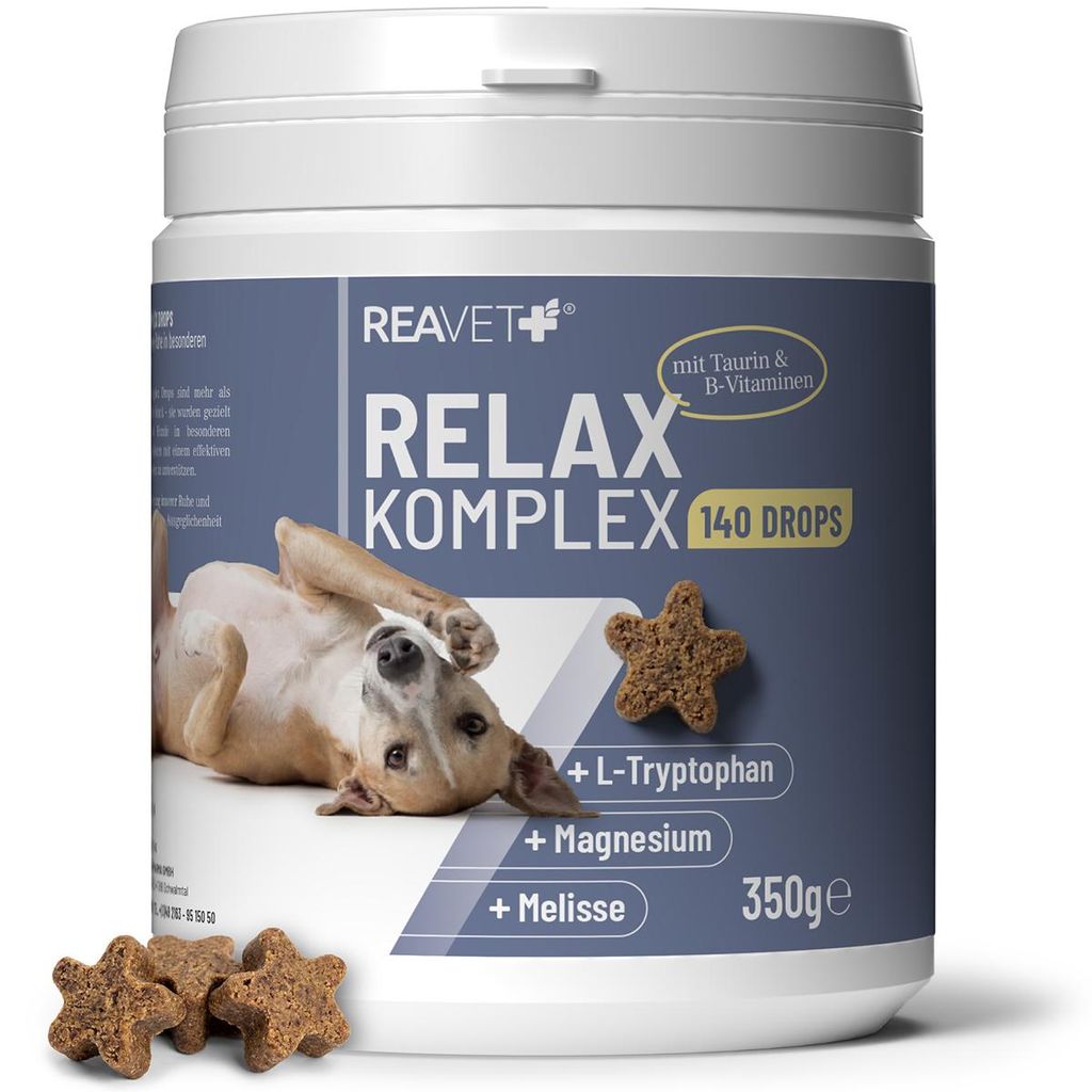 REAVET Beruhigungs Drops für Hunde 350g (140 Stück) – Relax Komplex mit L-Tryptophan – Hundeleckerli zur Beruhigung bei Stresssituationen wie...