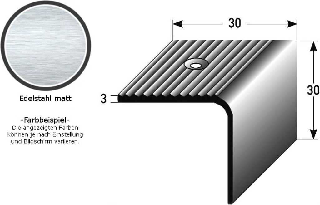 Treppenkante / Winkelprofil "Danbrook" (Größe 30 mm x 30 mm) aus Edelstahl (matt), Rutschhemmungsklasse R10 DIN 51130, gebohrt-1000