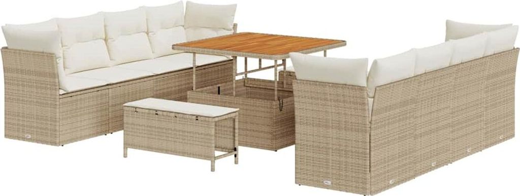 Gartensofa-set mit Kissen 11 pcs Beige und Creme Poly-Rattan