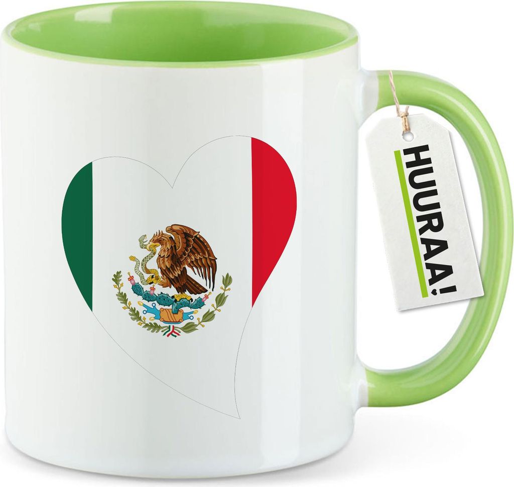 Huuraa Kaffeetasse Mexiko Flagge Herz 330ml Grün Keramik Kaffeebecher Geschenkidee