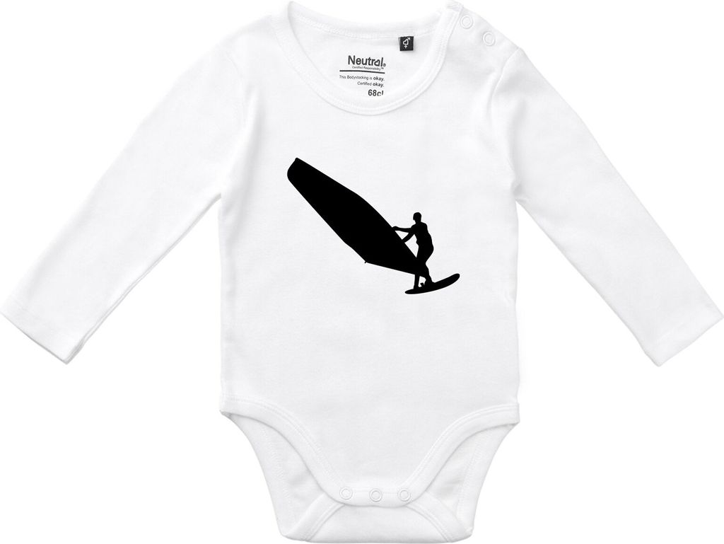 Huuraa Baby Body Windsurfen Silhouette 62 White Baumwolle Fairtrade Langarmbody Geschenkidee