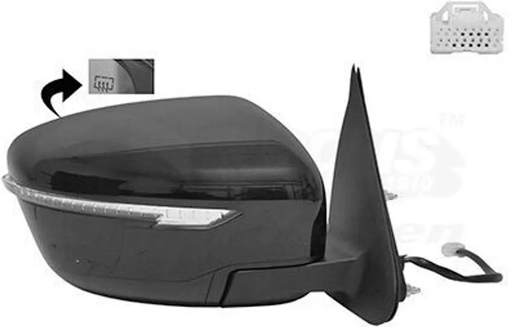 Rétroviseur Van Wezel droit noir robuste pour Nissan Qashqai 2014+
