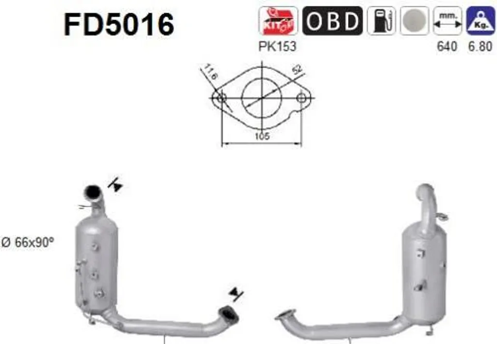 Filtre à particules AS FD5016 pour passer le CT et supprimer voyant moteur