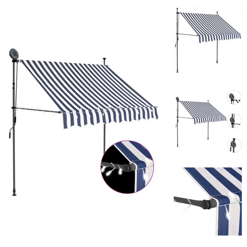 Tenda Sole 100 cm Retrattile vidaXL Blu/Bianco LED - Oasi di Relax