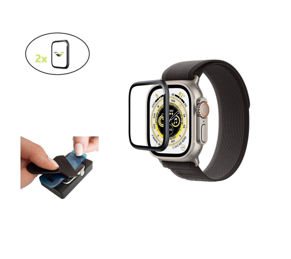 2 Stück 9H Displayschutz passt für Apple Watch Ultra 2, 49mm Schutzglas mit Aufbringhilfe