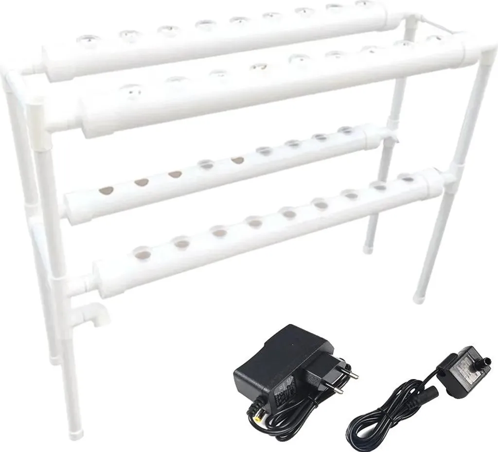 Kit Culture Hydroponique 36 Trous 2 Niveaux avec Pompe 12V et Tuyaux PVC