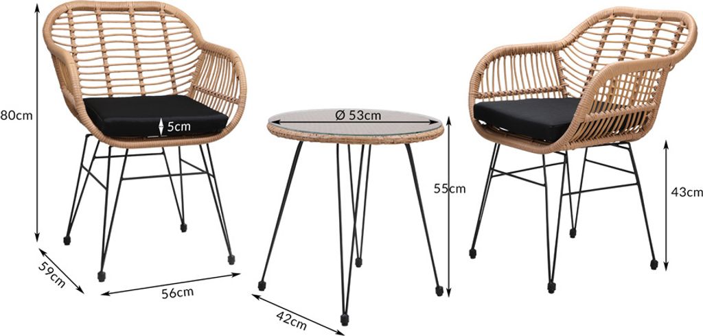 CASARIA® Balkonset 3 teilig 5cm Auflagen Wetterfest 5mm Produktbild 7