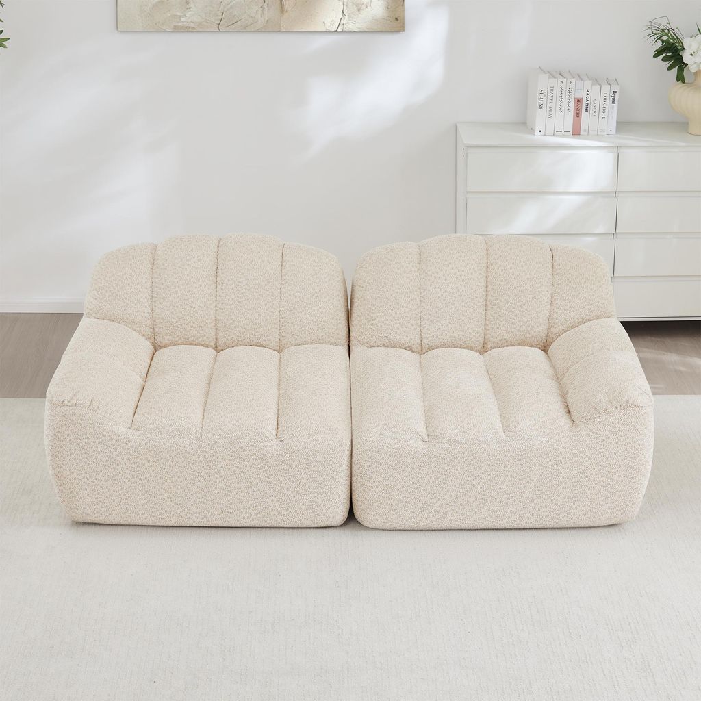 STILVORA 2-Sitzer Sofa modulares Boneless mit Muschelform, Sofa mit tiefen Sitzkissen, Wohnzimmersofa ohne Aufbau erforderlich, Beige Weiß