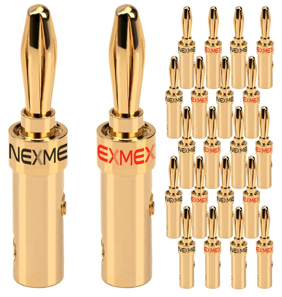Bananenstecker 4mm schraubbar vergoldet 24x NEXMEX Stecker für Lautsprecherkabel
