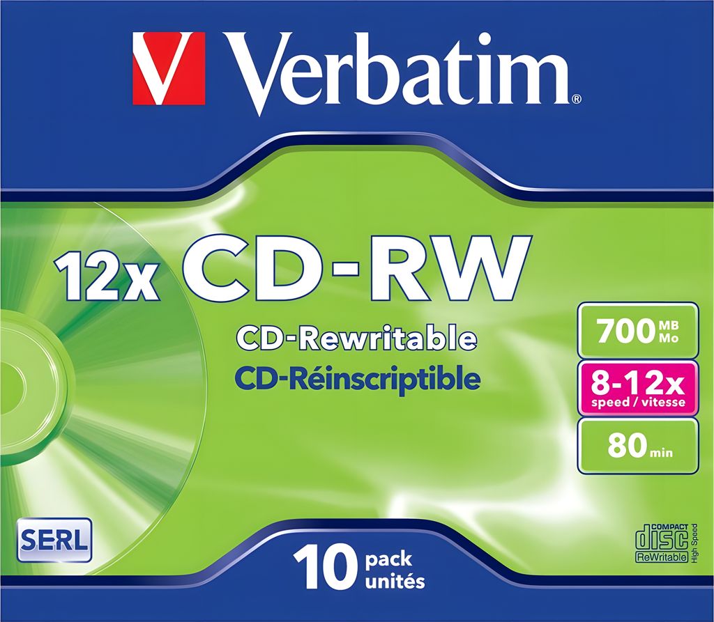 Verbatim CD-RW 12x, 12x, CD-RW, 700 MB, Kartón, 10 kusov Obrázok produktu 