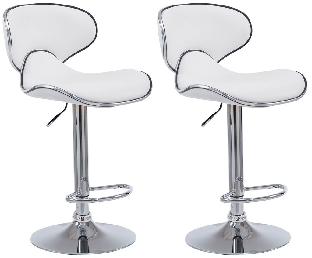 2er Set Barhocker HLO-CP29 V2 Kunstleder chrom weiß