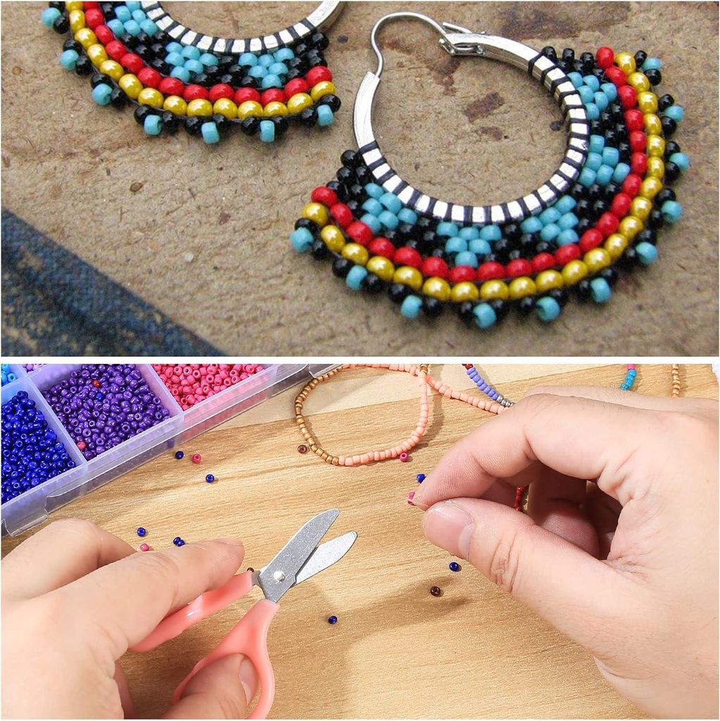 Buchstabenperlen und Glasperlen Mini Rocaille-Perlen 2 mm - 12047 Stück - mit Schere - elastische Schnüre - Armbänder basteln - Schmuck herstellen