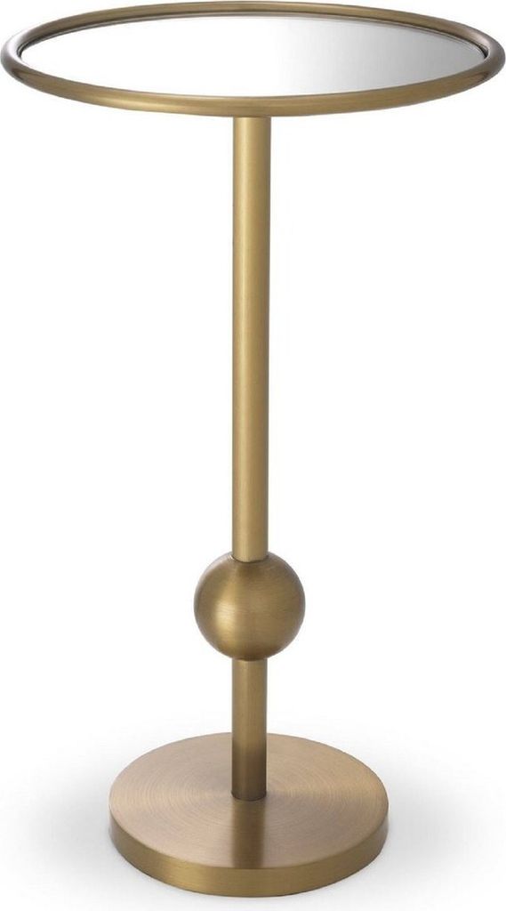 Casa Padrino Luxus Beistelltisch Messingfarben Ø 26 x H. 45,5 cm - Runder Edelstahl Tisch mit Spiegelglas - Luxus Wohnzimmer Möbel