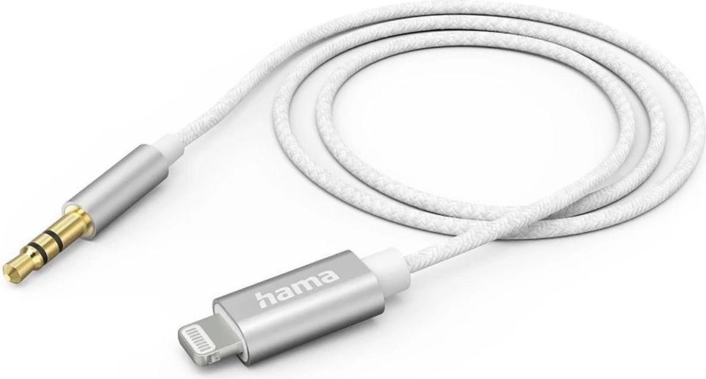 Aux-Kabel Lightning  3,5-mm-Klinke, Nylon, 1,0 m, Wei Produktbild 
