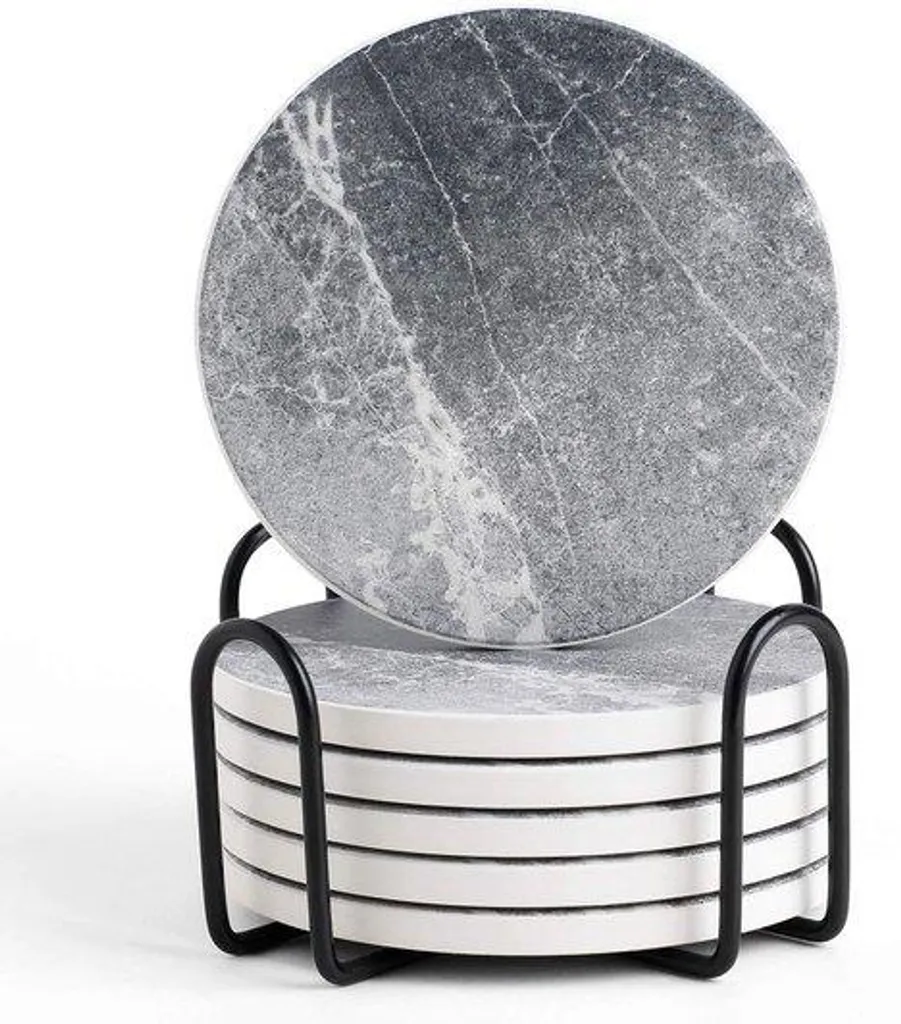 Dessous de verre gris absorbant avec socle bois, protection thermique
