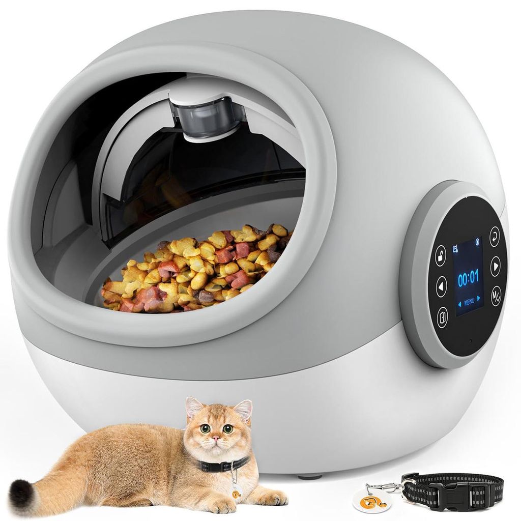 Automatischer Katzenfutterautomat, Mikrochip-Futterautomat für Haustiere, Katzenfutterspender mit Halsband, Automatischer Futterautomat für Haust...