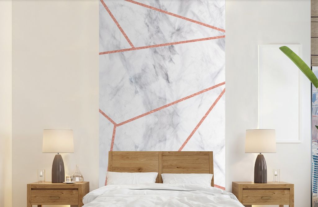 MuchoWow Fototapete für Wohnzimmer oder Schlafzimmer Wandtapete Vinyl Motivtapete Marmor - Roségold - Weiß - 120x240 cm - Hintergrundbild