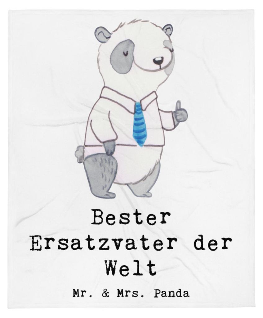 Mr. & Mrs. Panda Decke Panda Bester Ersatzvater der Welt - Weiß - Geschenk, Dankeschön, Geschenkidee, Vater, Wohndecke, Winterdecke, Familie, Kle...