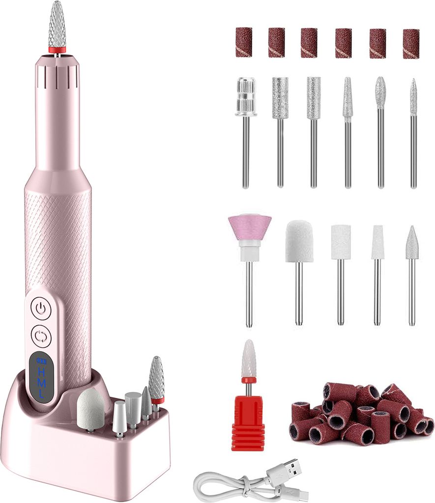 OKWISH Maniküre Set Kabelloser elektrischer Nagelbohrer, tragbare professionelle wiederaufladbare Nagelfeile, mit Nagelbohrer, Nagelpolierer, Rosa