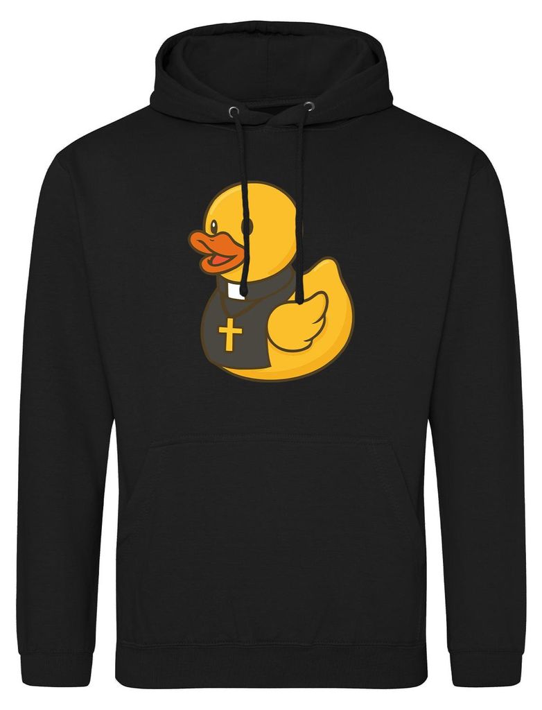 Huuraa Uni Hoodie Quietscheente Pfarrer Comic Gummiente L Deep Black Vegan Sweatshirt Geschenkidee