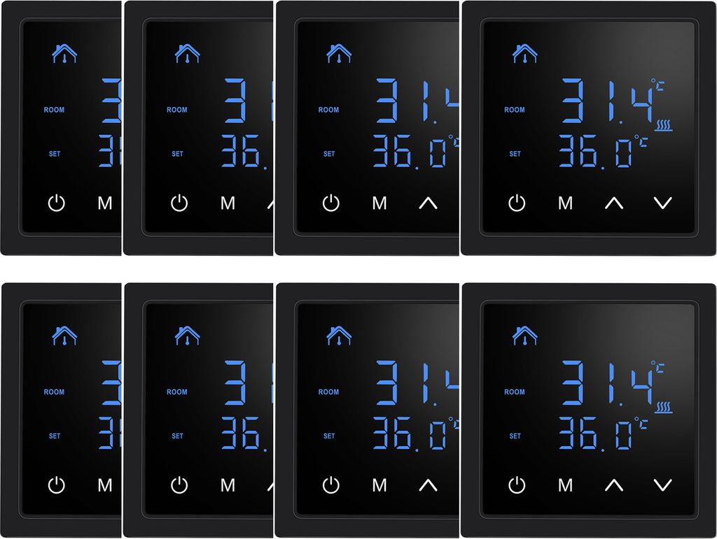 8X Smart Thermostat 16A Raumthermostat elektrische Heizungssteuerung Fußbodenheizung, mit LED-Touchscreen, für zu Hause Büros Einkaufszentren Ho...