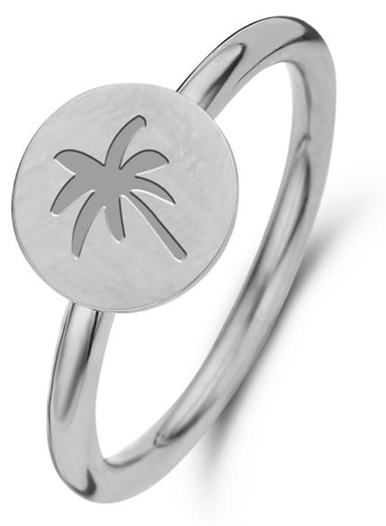 CO88 Collection Sense 8CR-10014-54 Stalen Ring met Palmboom - Maat 54 - Zilverkleurig