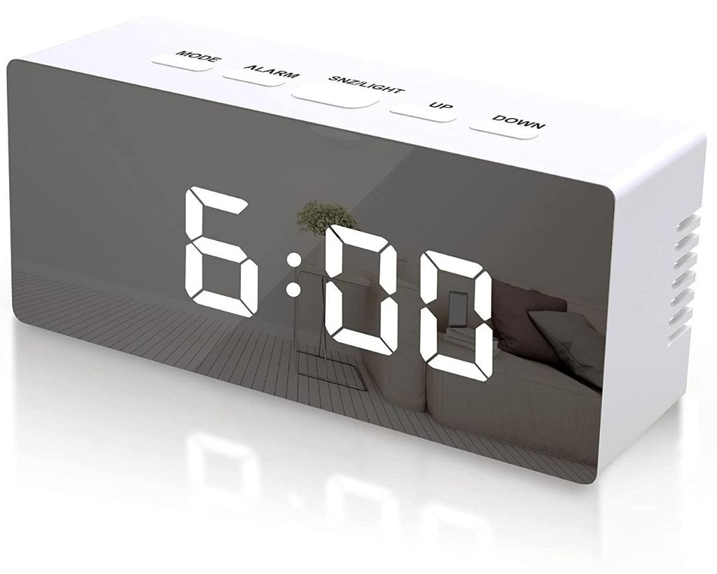 INF Digitale LED-wekker met spiegeloppervlak Wit Productafbeelding 