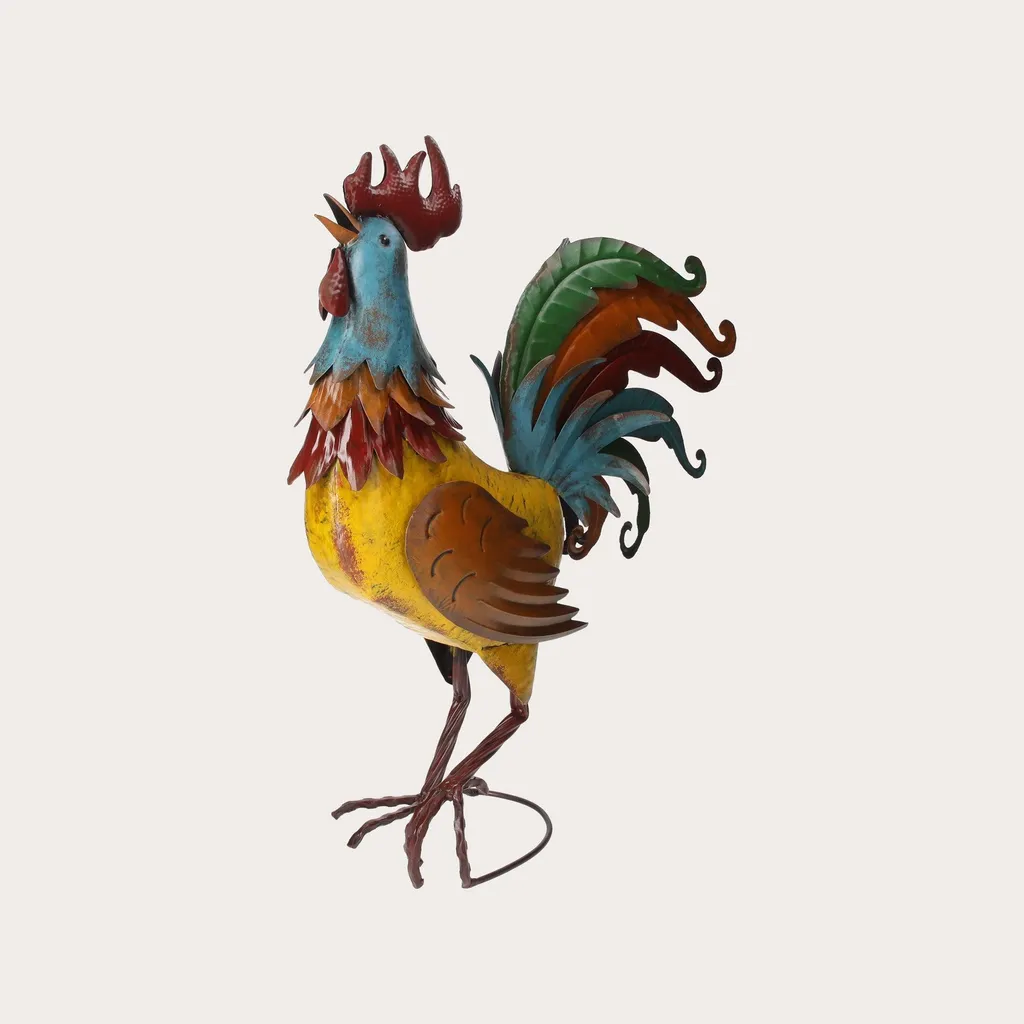 KEYHOMESTORE Coq Décoratif en Fer Peint Multicolore - Statue Jardin 61 cm