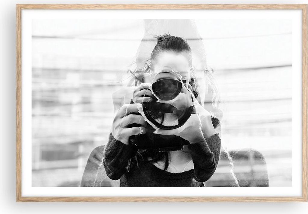 Gerahmtes Poster - Rahmen in heller Eiche - Fotograf Schwarzweiß Doppel - 91,5x61 cm - Wand Bild - Wanddeko - Wandbilder - Kunstposter - Wandposte...