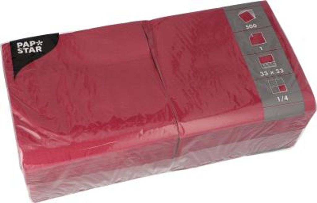 500 Servietten, 1-lagig 1/4-Falz 33 cm x 33 cm weinrot Produktbild 